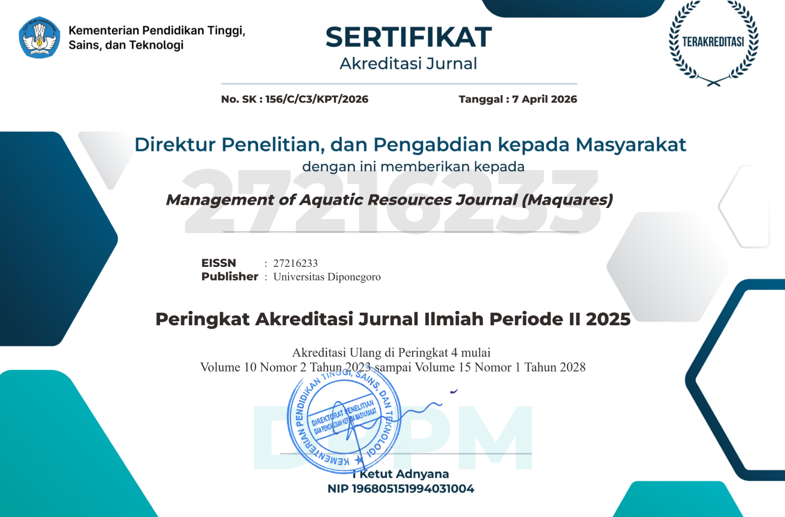 Sertifikat Akreditasi SINTA Jurnal Maquares